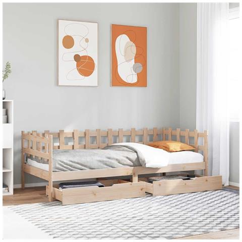 Dormeuse con Cassetti 90x190 cm in Legno Massello Pino - Foto 2