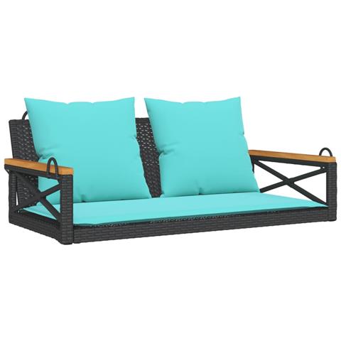 Panchina a Dondolo con Cuscini Nera 109x62x40 cm in Polyrattan - Foto 1