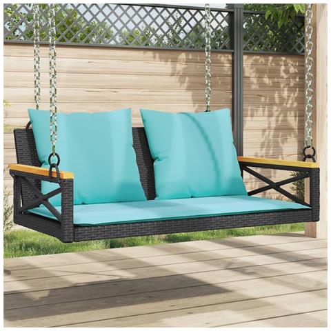 Panchina a Dondolo con Cuscini Nera 109x62x40 cm in Polyrattan - Foto 2