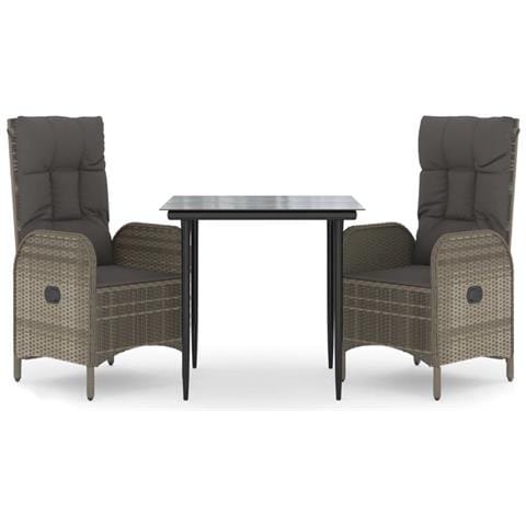Set Salotto Giardino 3 pz con Cuscini Nero e Grigio Polyrattan - Foto 1