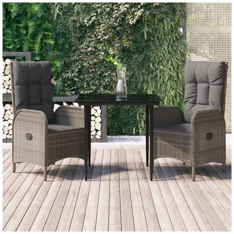 Set Salotto Giardino 3 pz con Cuscini Nero e Grigio Polyrattan - Foto 2