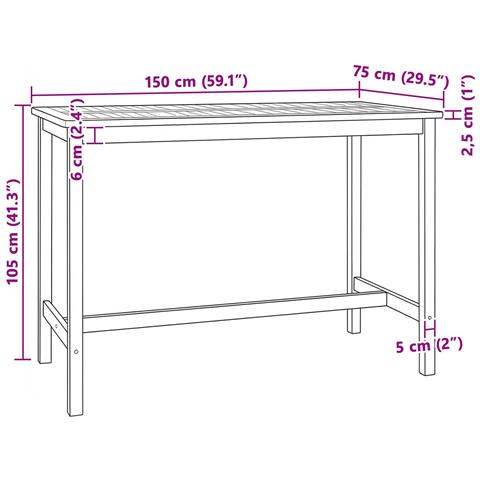 Tavolo da bar Naturale 150 x 75 x 105 cm Legno di teak solido - Foto 8