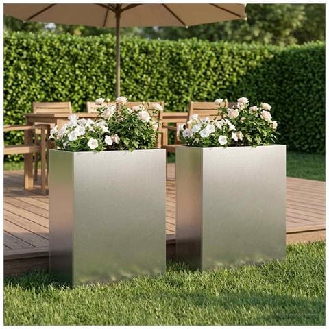 Vaso da giardino 2 pz Argento 40 x 20 x 50 cm Acciaio Inox - Foto 2
