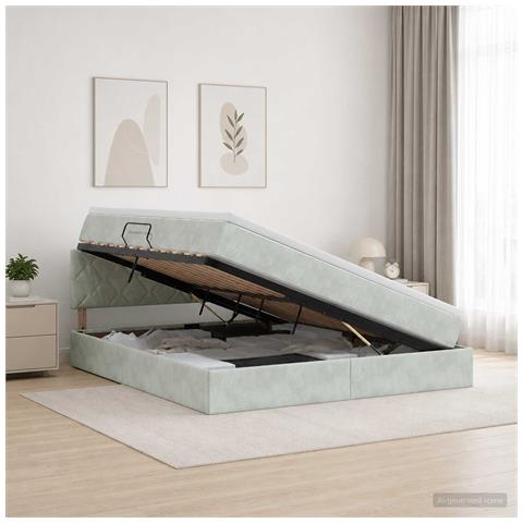 Letto con Contenitore Grigio Chiaro 180 x 200 cm Velluto - Foto 2