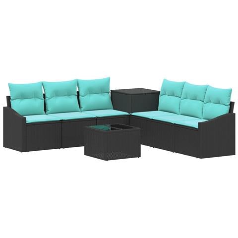 Set di divani 8 pz Nero e Blu Rattan sintetico e Acciaio - Foto 1