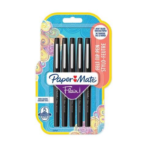 Papermate Flair Original Marcatore Medio Nero 5 Pezzo (i) - Foto 1