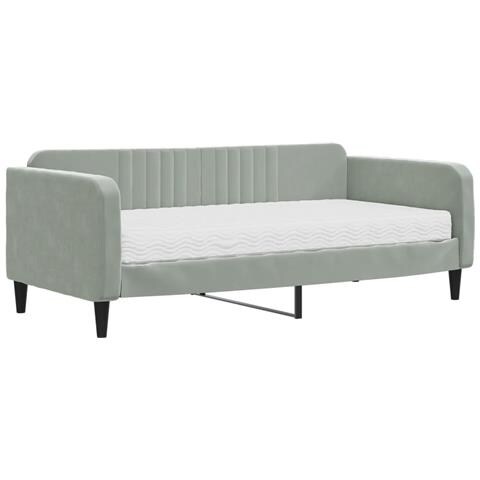 Divano Letto Con Materasso Grigio Chiaro 90x190 Cm In Velluto - Foto 1