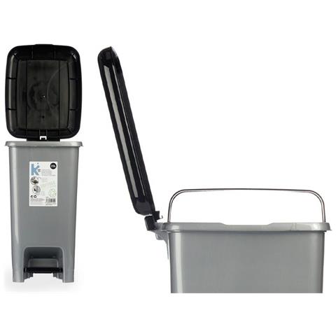 Cestino A Pedale Nero Grigio Plastica 25 L (37 X 47 X 26,9 Cm) (8 Unità) - Foto 2