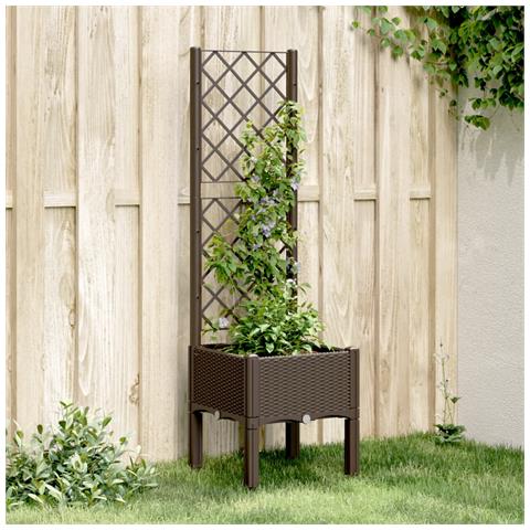 Fioriera Da Giardino Con Traliccio Marrone 40x40x142 Cm In Pp - Foto 1