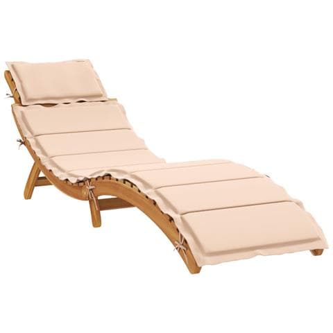 Lettino Prendisole Con Cuscino Beige In Legno Massello Di Pino - Foto 1