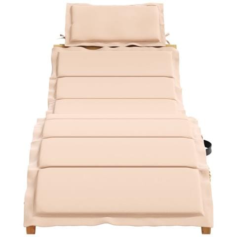 Lettino Prendisole Con Cuscino Beige In Legno Massello Di Pino - Foto 2