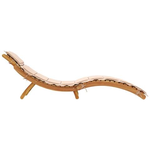 Lettino Prendisole Con Cuscino Beige In Legno Massello Di Pino - Foto 3