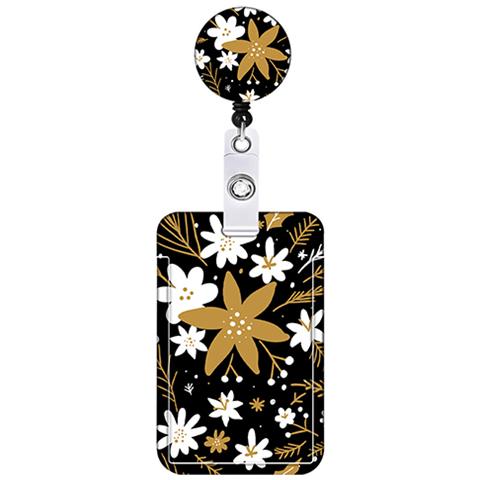 Porta Carte D'identità Con Motivo Floreale Con Cordino Retrattile Champagne - Foto 1