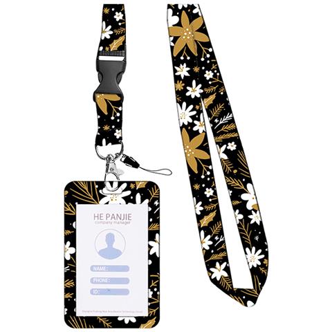 Porta Carte D'identità Con Motivo Floreale Con Cordino Retrattile Champagne - Foto 2