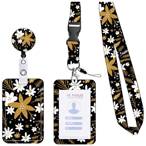 Porta Carte D'identità Con Motivo Floreale Con Cordino Retrattile Champagne - Foto 3