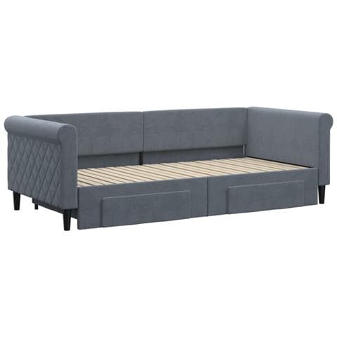 Divano Letto Estraibile Cassetti Grigio Scuro 90x200cm Velluto - Foto 3
