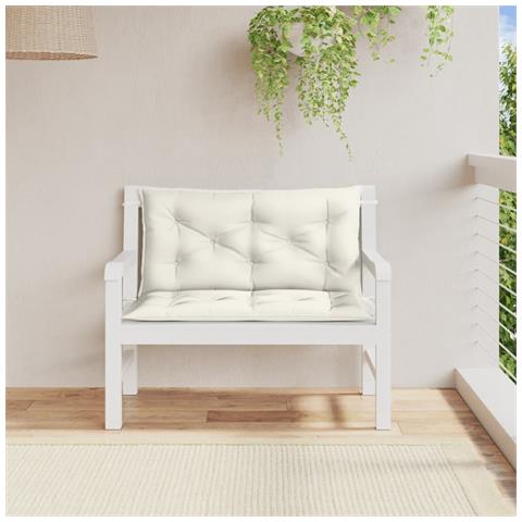 Cuscini Panca Giardino 2pz Crema Mélange 100x50x7cm Tessuto - Foto 3