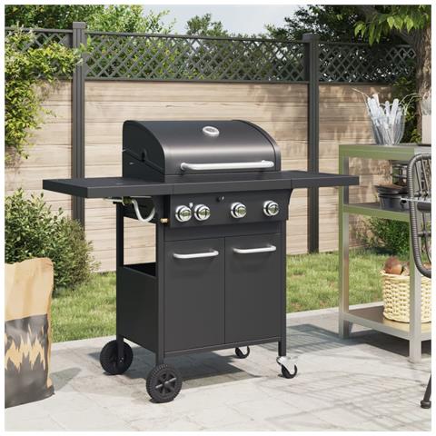 Griglia Barbecue a Gas con 4 Bruciatori Nero in Acciaio - Foto 10