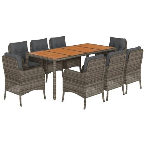 Set da Pranzo da Giardino 9 pz con Cuscini in Polyrattan Grigio - Foto 1