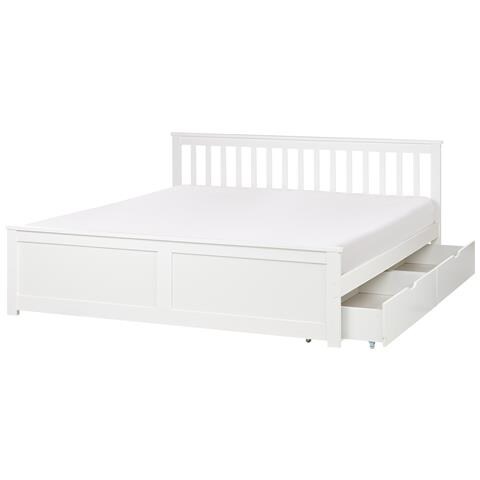 Letto Con Cassetti Contenitori Legno Di Pino Olendon 180 X 200 Cm Bianco - Foto 2