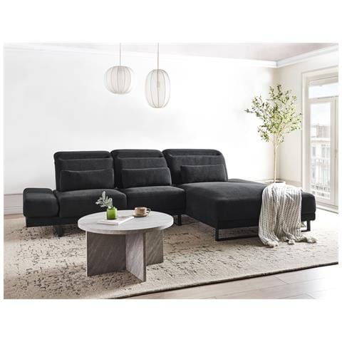 Divano Angolare 4 Posti Ikast Tessuto Nero Lato Sinistro - Foto 1