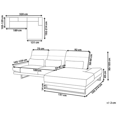 Divano Angolare 4 Posti Ikast Tessuto Nero Lato Sinistro - Foto 5