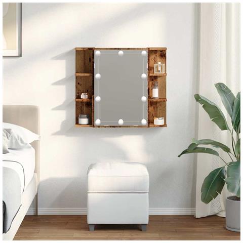 Mobile A Specchio Con Led Legno Antico 70x16,5x60 Cm - Foto 3