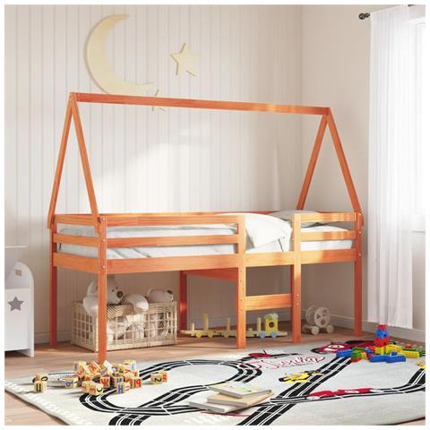 Tetto Letto Bambini Marrone Cera 199x95,5x88 Cm Massello Pino - Foto 1