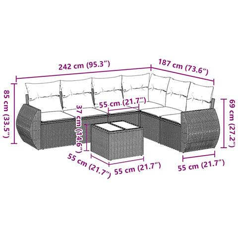 Set Divani Da Giardino Con Cuscini 7pz Nero Polyrattan - Foto 2