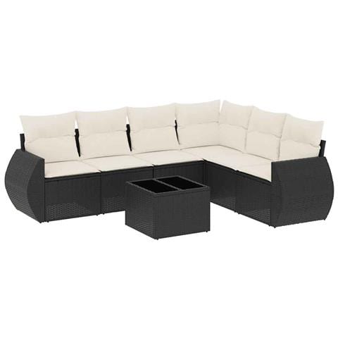 Set Divani Da Giardino Con Cuscini 7pz Nero Polyrattan - Foto 1