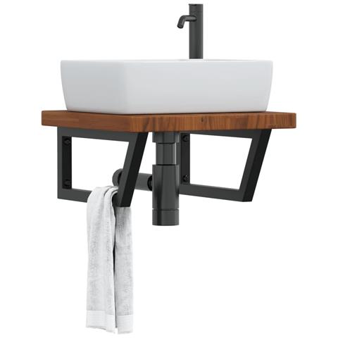 Ripiano A Parete Per Lavabo In Acciaio E Massello Di Rovere - Foto 8