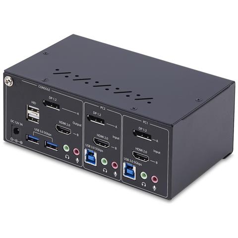 Switch KVM a 2 porte con doppio monitor DisplayPort e HDMI, 4K 60Hz, 1 monitor HDMI e 1 DP, hub USB 5Gbps a 2 porte, 2 porte USB HID, conforme TAA - Foto 2