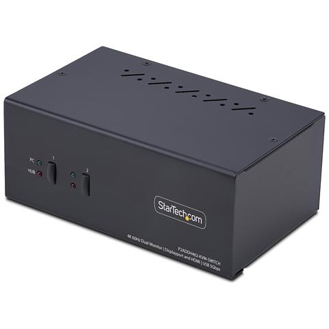 Switch KVM a 2 porte con doppio monitor DisplayPort e HDMI, 4K 60Hz, 1 monitor HDMI e 1 DP, hub USB 5Gbps a 2 porte, 2 porte USB HID, conforme TAA - Foto 1