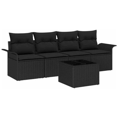 Set di 5 Pezzi Divano da Giardino con Cuscini Nero Polyrattan - Foto 1