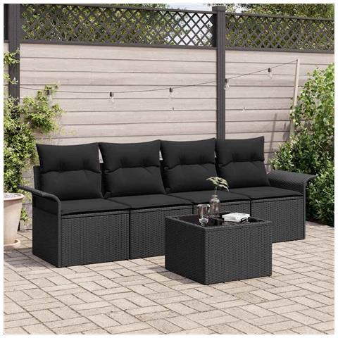 Set di 5 Pezzi Divano da Giardino con Cuscini Nero Polyrattan - Foto 2