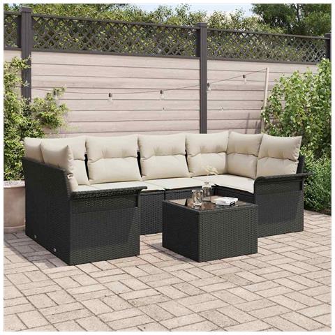 Set Divano da Giardino da 7 Pezzi con Cuscini Nero Polyrattan - Foto 2