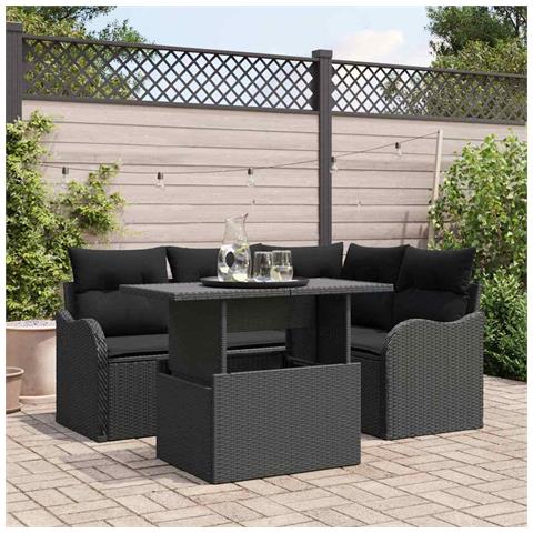 Set Divano Giardino a 5 Pezzi con Cuscini in Rattan Polimerico Nero,  Divano Giardino a 2 Posti con Cuscini in Rattan Polimerico Nero - Foto 2
