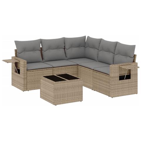 Set Divano da Giardino 6 pz con Cuscini Beige in Polyrattan - Foto 1