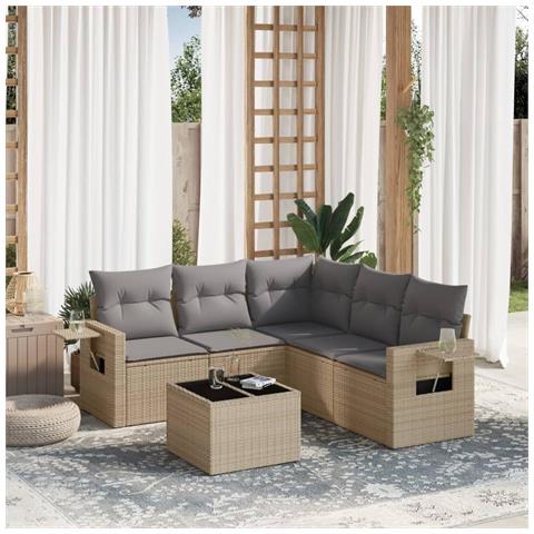 Set Divano da Giardino 6 pz con Cuscini Beige in Polyrattan - Foto 2