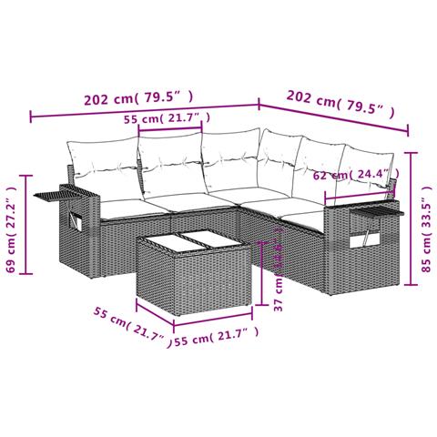 Set Divano da Giardino 6 pz con Cuscini Beige in Polyrattan - Foto 3
