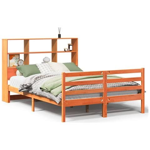 Letto Libreria senza Materasso Marrone Cera 120x190 cm Legno - Foto 1