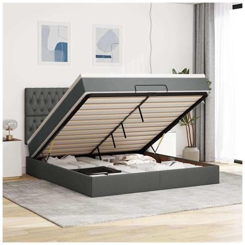 Struttura Letto Pouf con Materasso 160x200 cm in Tessuto - Foto 2