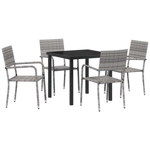 Set da Pranzo per Giardino 5 pcs Grigio Poly Rattan - Foto 1