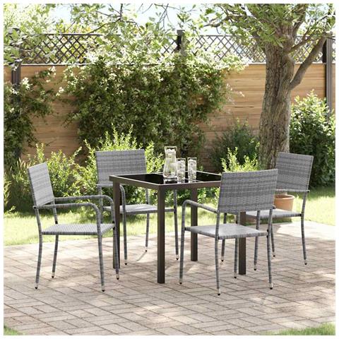 Set da Pranzo per Giardino 5 pcs Grigio Poly Rattan - Foto 2