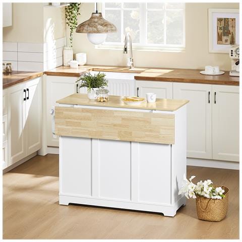 Sobuy Carrello Cucina Con Ruote, Isola In Legno, 2 Cassetti, Colore Bianco - Foto 7