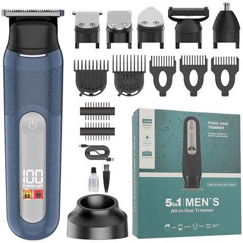 Kit Tagliacapelli Ricaricabile 5-in-1 Con Display Led E Design Impermeabile Blue - Foto 1