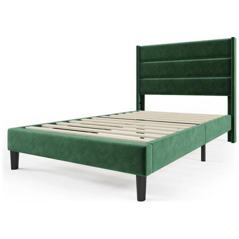 Letto Imbottito Singolo In Velluto Verde Scuro Con Testiera Unica - Foto 3