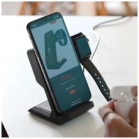 Caricatore Wireless 3 In 1 Pieghevole Per Iphone / Apple Watch / Airpods, Nero - Foto 2
