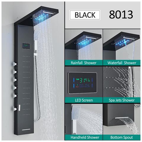 Pannello doccia, Blackswan, tipo M8013, modello nero con bocca a cascata, display digitale, LED e funzioni SPA, dimensioni 114 cm - Foto 2