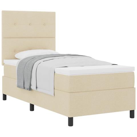 Letto a molle con materasso Crema 90 x 190 cm Tessuto - Foto 1